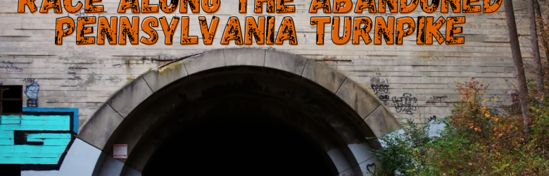 Runners entering a tunnel on the abandoned Pennsylvania turnpike seen during the End of the Road Half Marathon and 4 Mile race